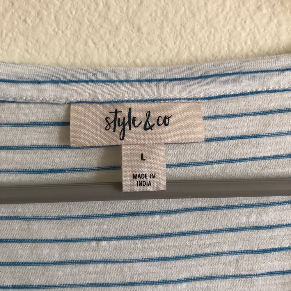 NWT Style & Co. Women’s White/Blue Striped Button Up Top (Size: L) - Picture 6 of 9